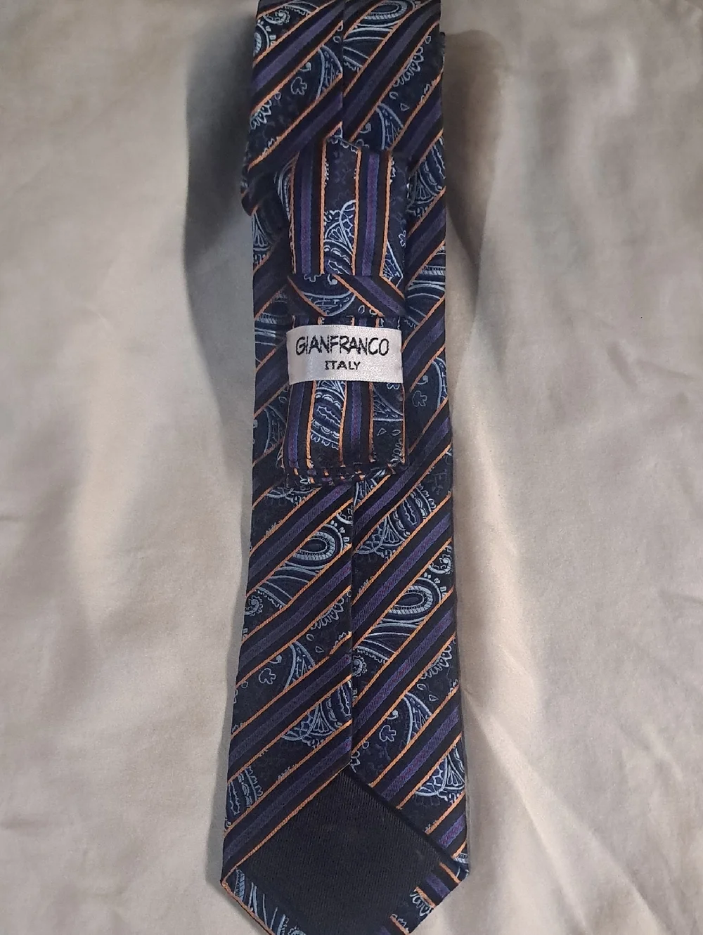 GIANFRANCO ITALY Stylish Striped Tie -Muti-color Blue , Black , Orange and Grey